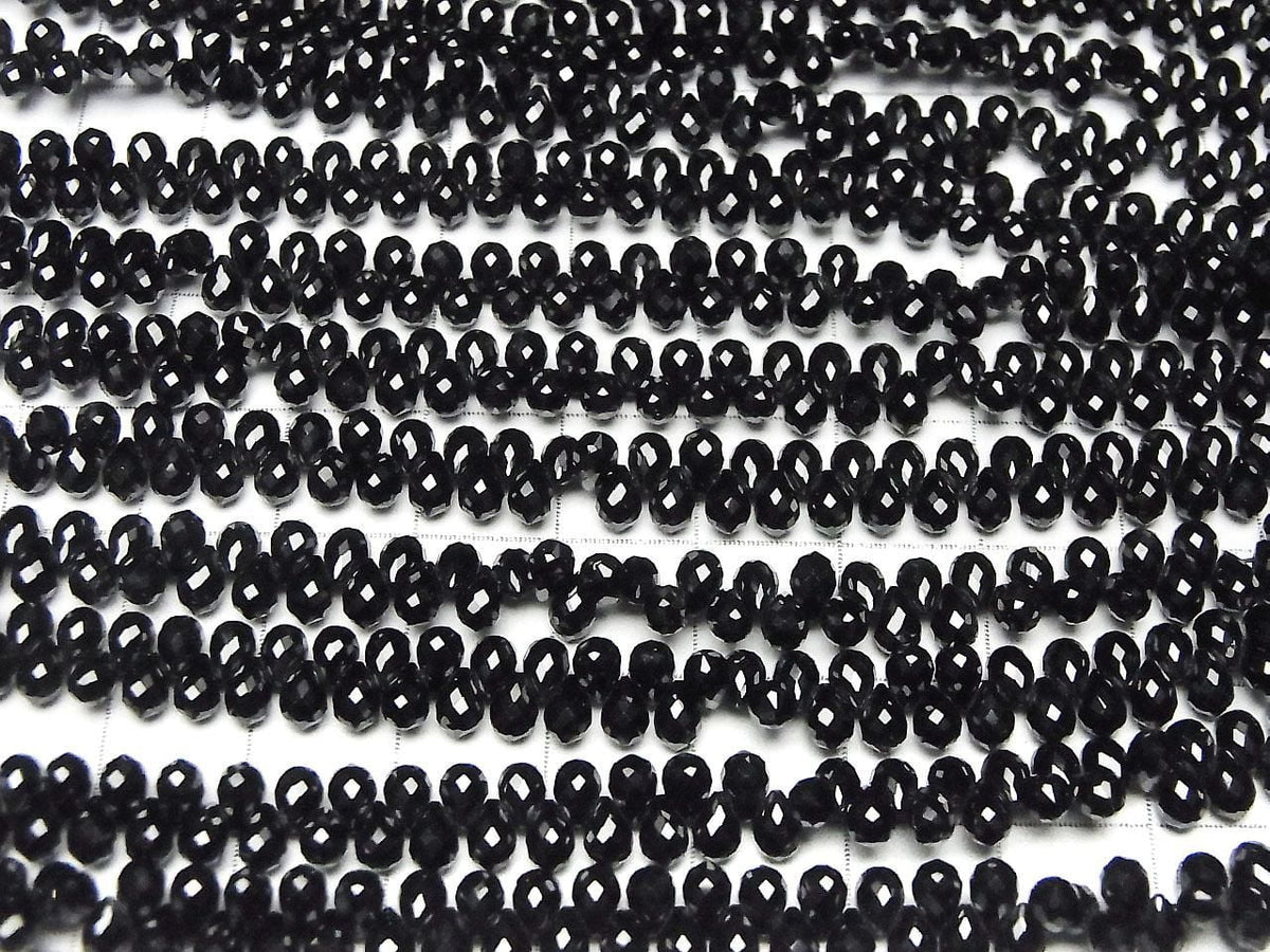 High Quality Black Spinel AAA Drop Faceted Briolette 4x3x3mm half or 1strand beads (aprx.6inch/14cm)High Quality!