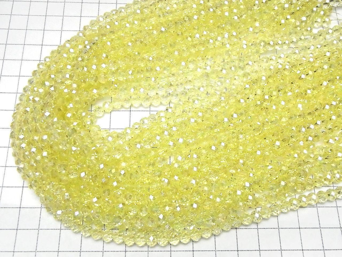 Glass Beads Faceted Button Rondelle 5.5x5.5x4.5mm Clear Yellow Silver-AB 1strand beads (approx. 15inch/36cm)