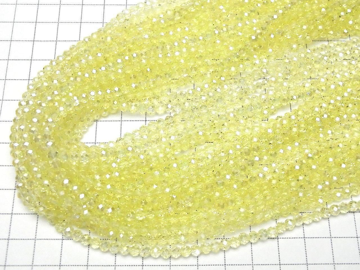 Glass Beads Faceted Button Rondelle 4x4x3.5mm Clear Yellow Silver-AB 1strand beads (approx. 15inch/37cm)