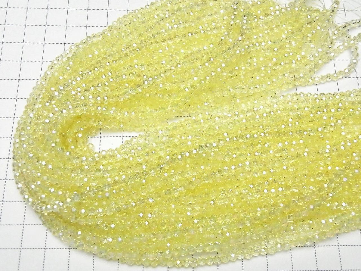 Glass Beads Faceted Button Rondelle 3.5x3.5x3mm Clear Yellow Silver-AB 1strand beads (approx. 13inch/31cm)