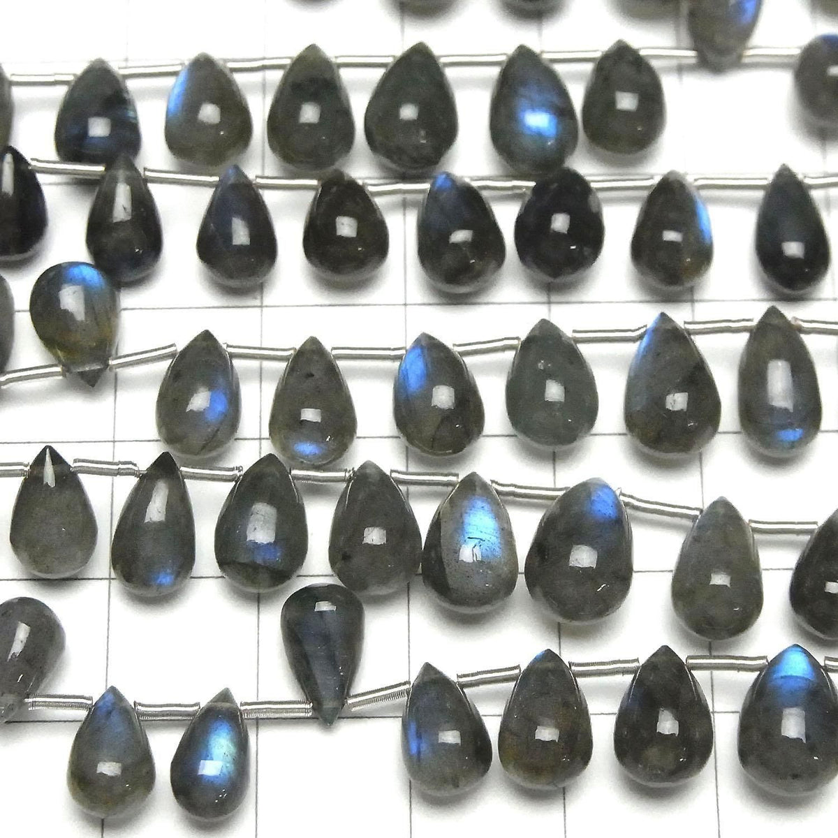 High Quality Blue Labradorite AAA- Drop (Smooth) half or 1strand beads (26pcs )