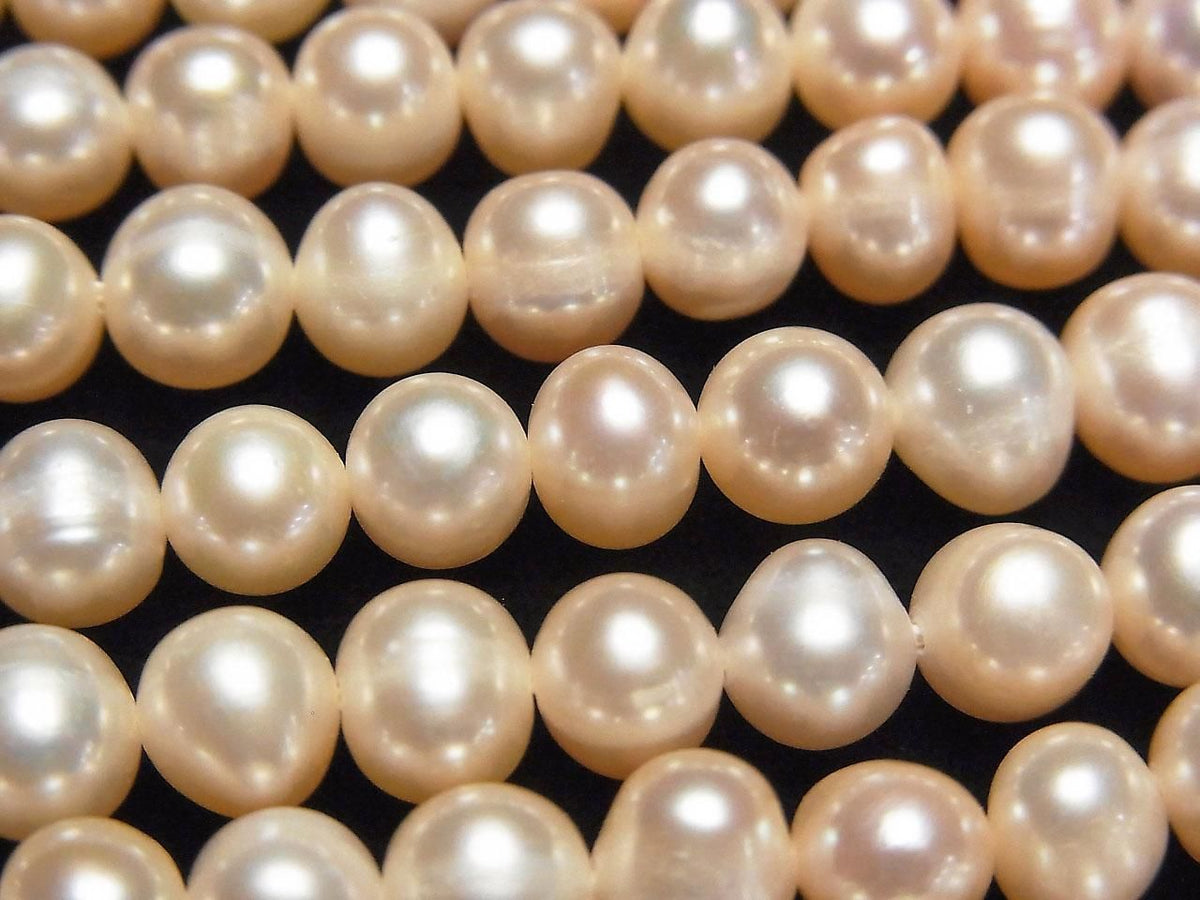 Fresh Water Pearl AA+ Potato 6-7mm Natural Color Orange Pink 1strand beads (approx. 14 inch/34 cm)