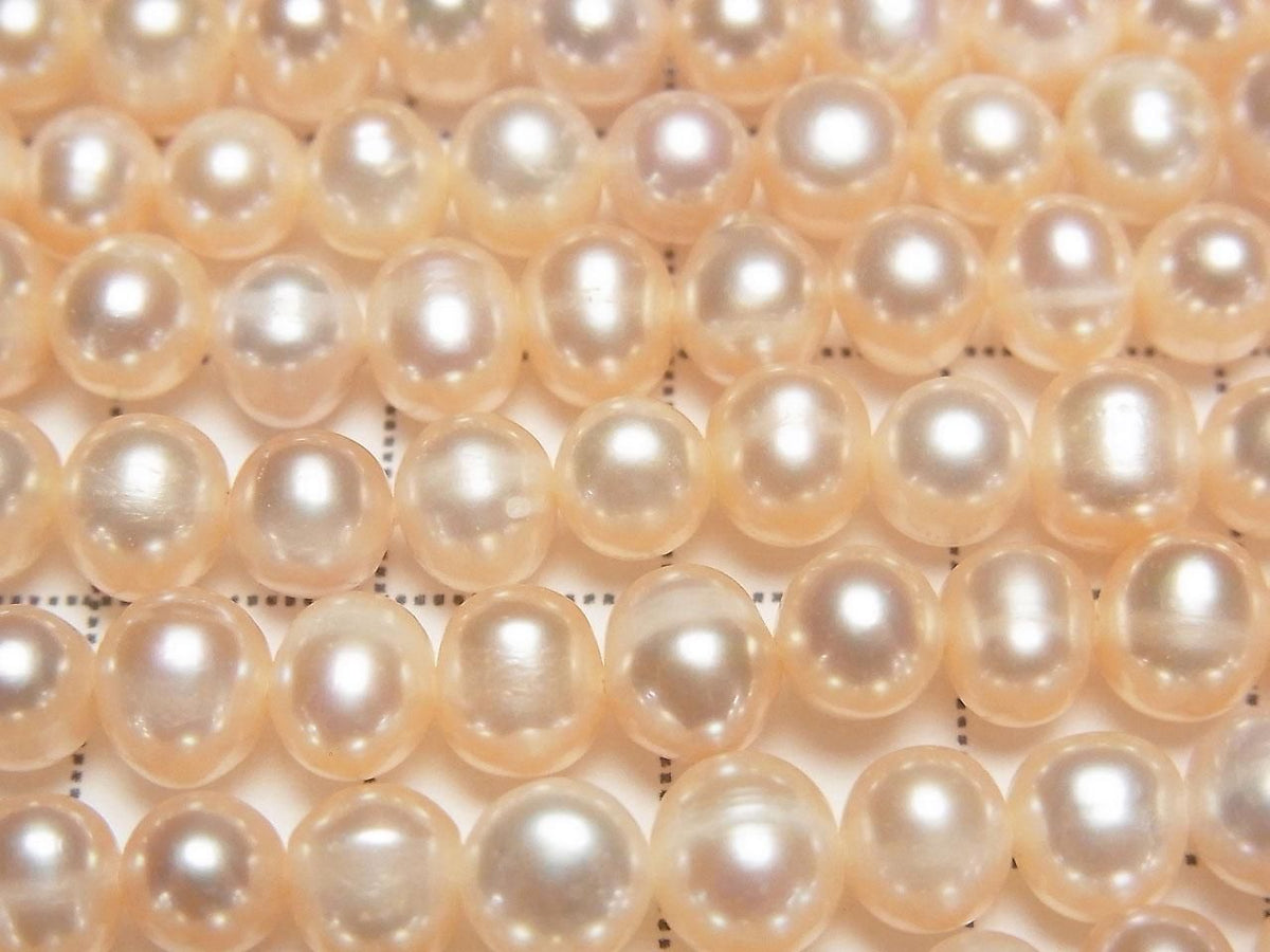 Fresh Water Pearl AA+ Potato 6-7mm Natural Color Orange Pink 1strand beads (approx. 14 inch/34 cm)