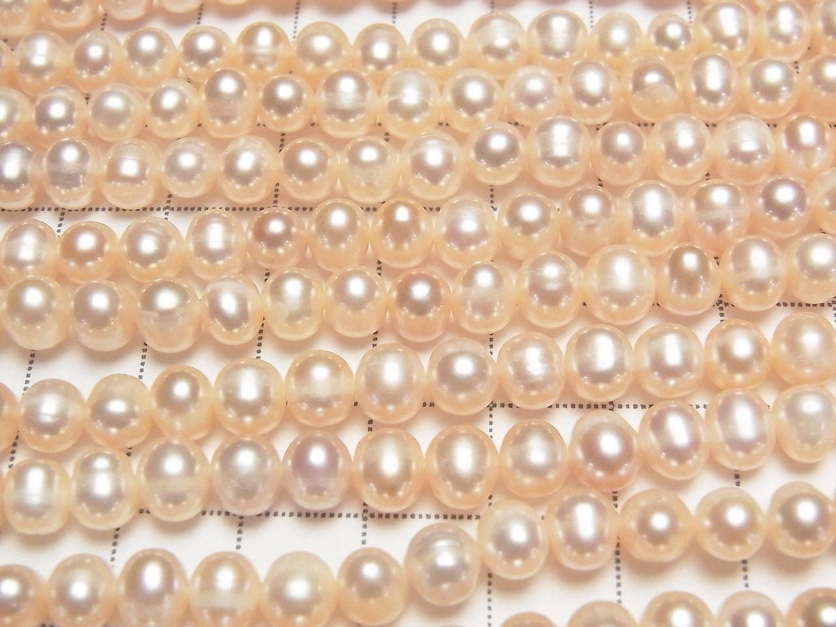 Fresh Water Pearl AA+ Potato 6-7mm Natural Color Orange Pink 1strand beads (approx. 14 inch/34 cm)