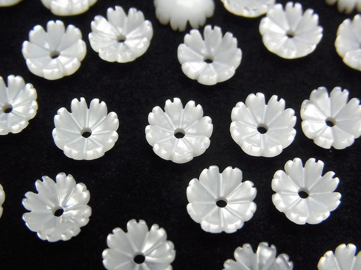 High-quality white shell AAA 3D flower 6mm center hole 4pcs