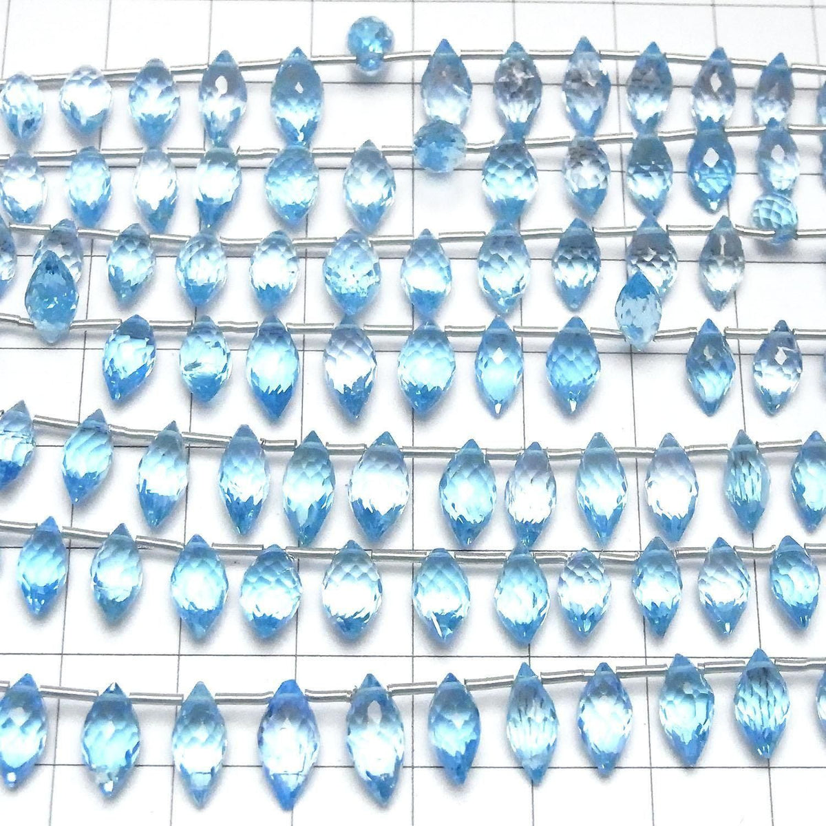 High Quality Swiss Blue Topaz AAA Marquise Rice Faceted Briolette Half or 1strand beads (approx. 5 inches/12 cm)