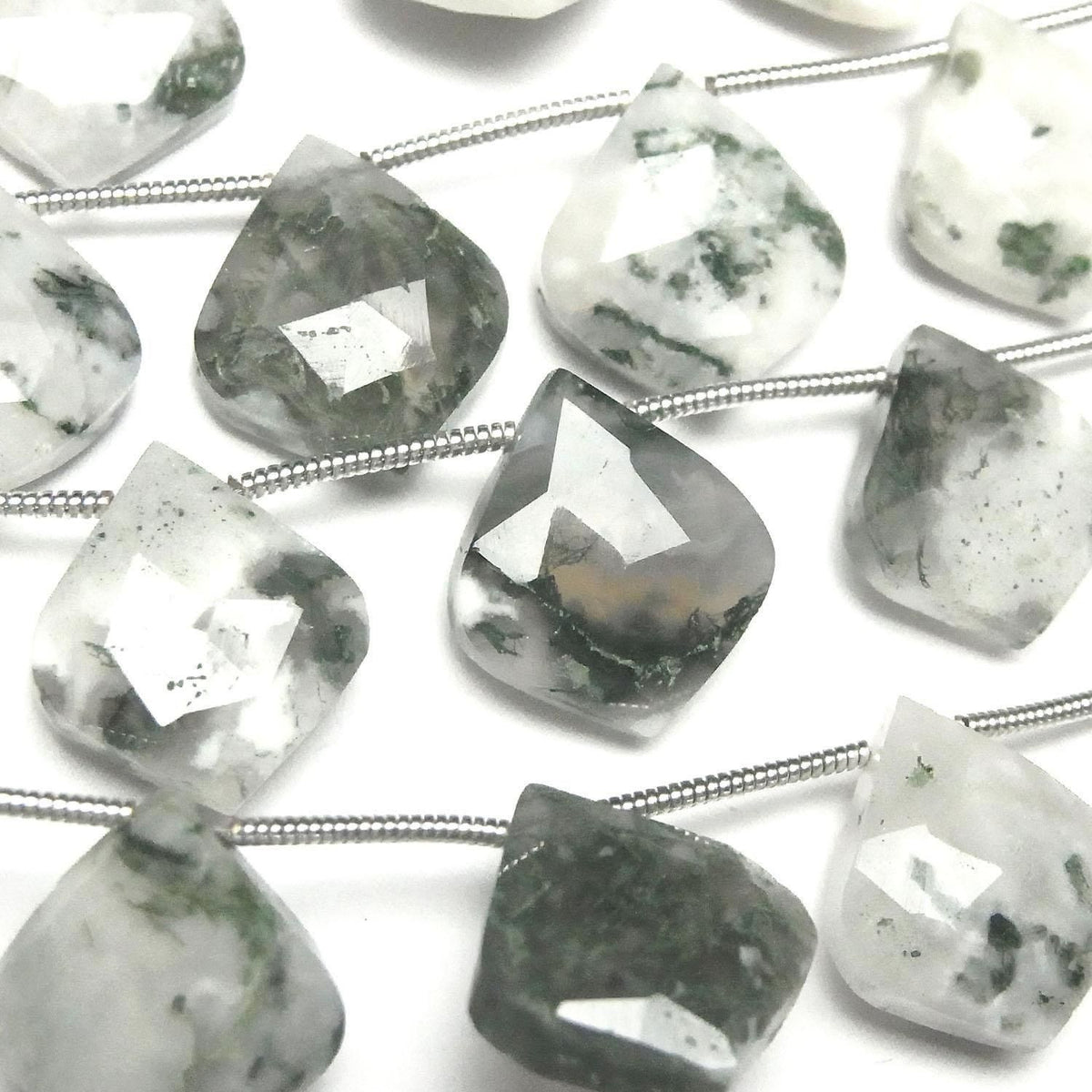 Moss Agate Irregular Faceted Pear Shape Half or 1strand beads (10pcs)