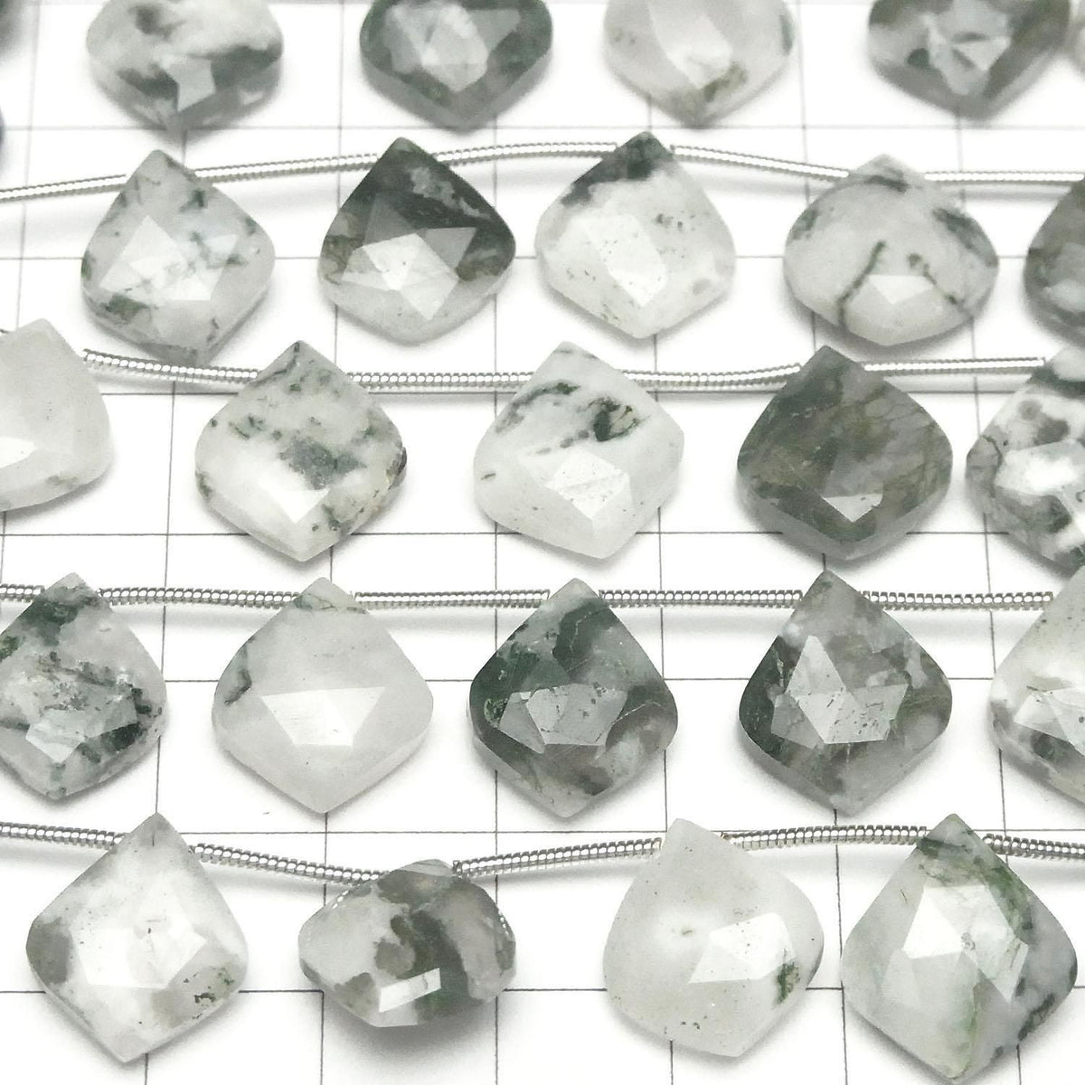 Moss Agate Irregular Faceted Pear Shape Half or 1strand beads (10pcs)