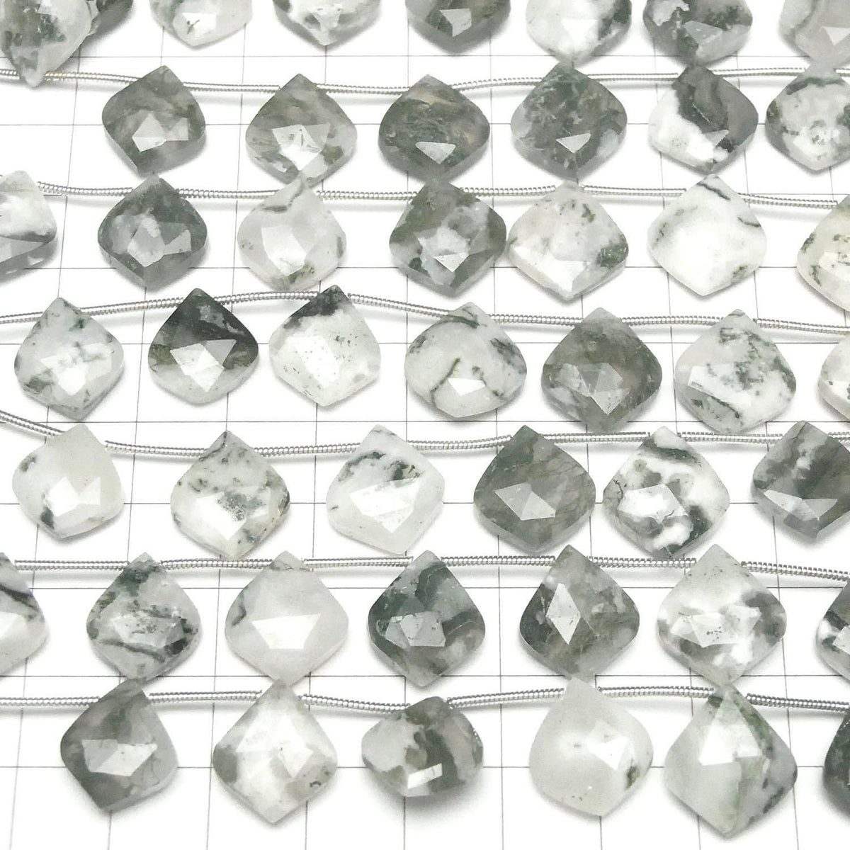 Moss Agate Irregular Faceted Pear Shape Half or 1strand beads (10pcs)