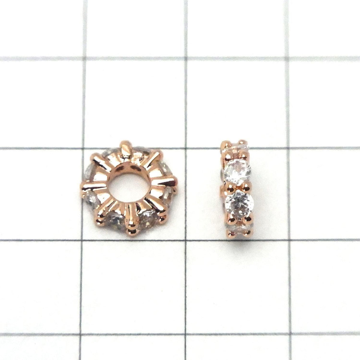 Metal parts Rondelle 9x9x3mm Pink Gold color (with CZ) 3pcs