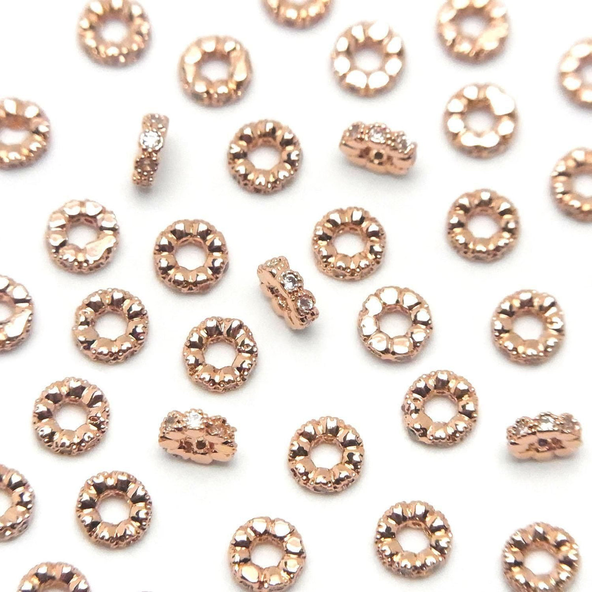 Metal parts Rondelle 4x4x1.5mm (with CZ) Pink Gold color 5pcs