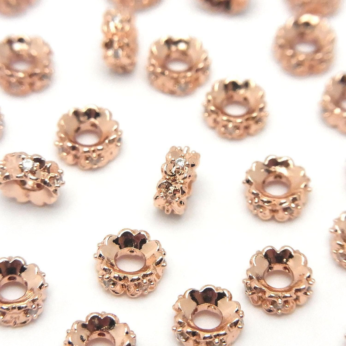 Metal parts Rondelle 6x6x2.5mm Pink Gold (with CZ) 2pcs