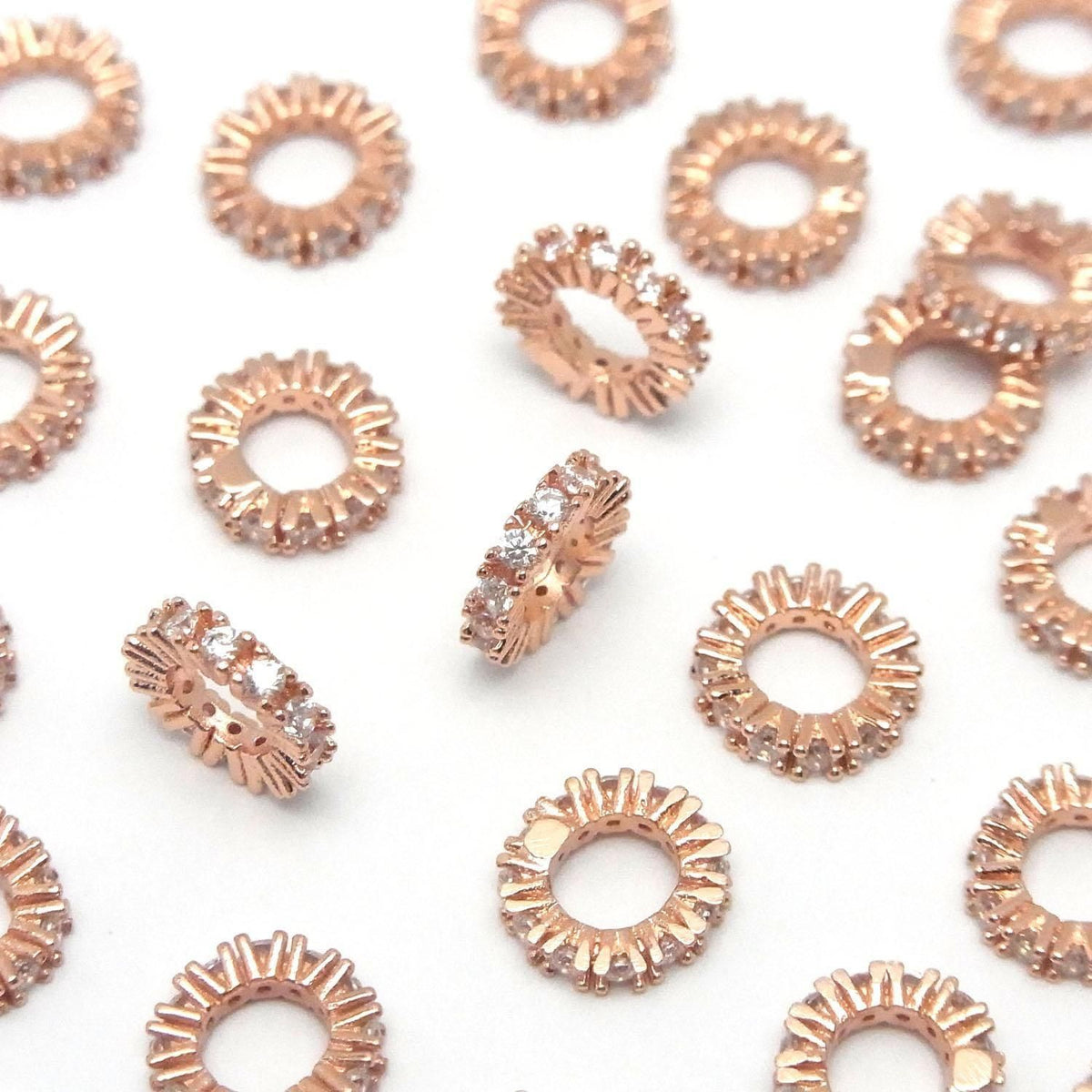 Metal parts Rondelle 9x9x2mm Pink Gold color (with CZ) 3pcs