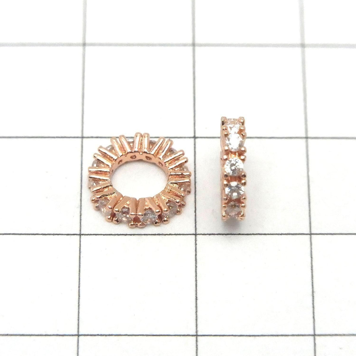 Metal parts Rondelle 9x9x2mm Pink Gold color (with CZ) 3pcs