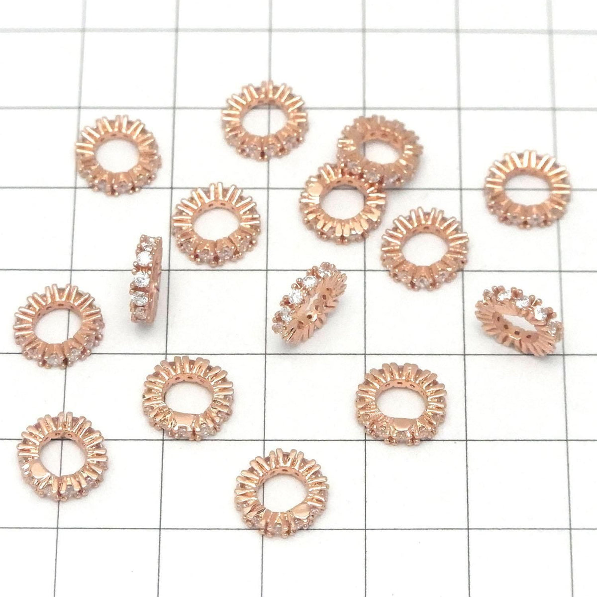 Metal parts Rondelle 9x9x2mm Pink Gold color (with CZ) 3pcs