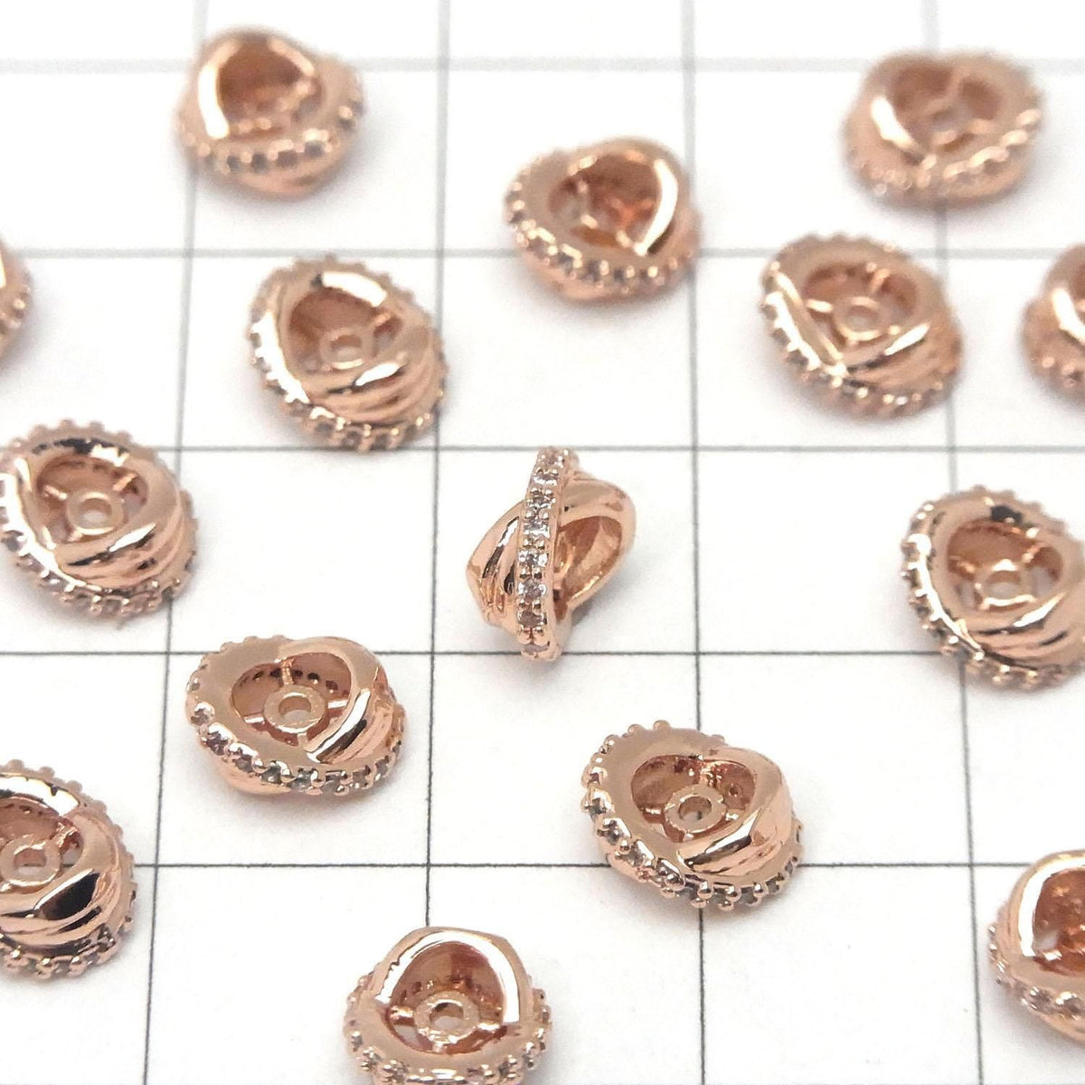 Metal parts Rondelle 7x7x4mm Pink Gold (with CZ) 2pcs
