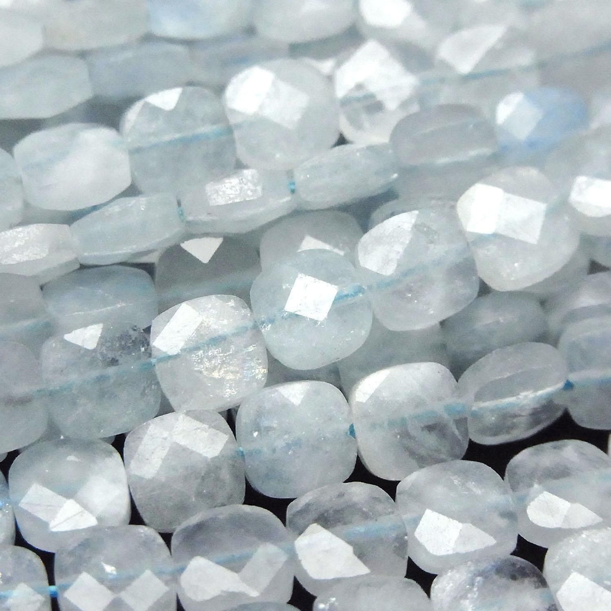 Aquamarine AA++ Faceted Square 6x6mm half or 1strand beads (aprx.14inch/35cm)High Quality!