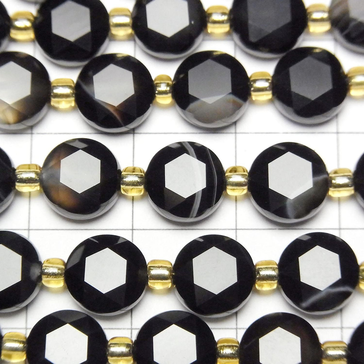 Striped Onyx Hexagram Faceted Coin 8x8x4mm 1strand beads (aprx.15inch/37cm)High Quality!