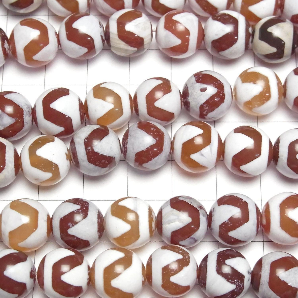 Tiger Tooth Dzi Bead (Koga Tenju) Round 12mm Red-Brown 1strand beads (approx. 12 inches/30 cm)