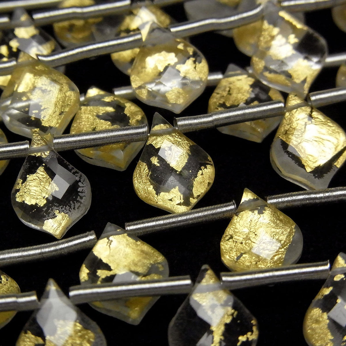 Gold Leaf Crystal Quartz AAA Deformed Faceted Pear Shape 10x7mm 1strand beads (9pcs)