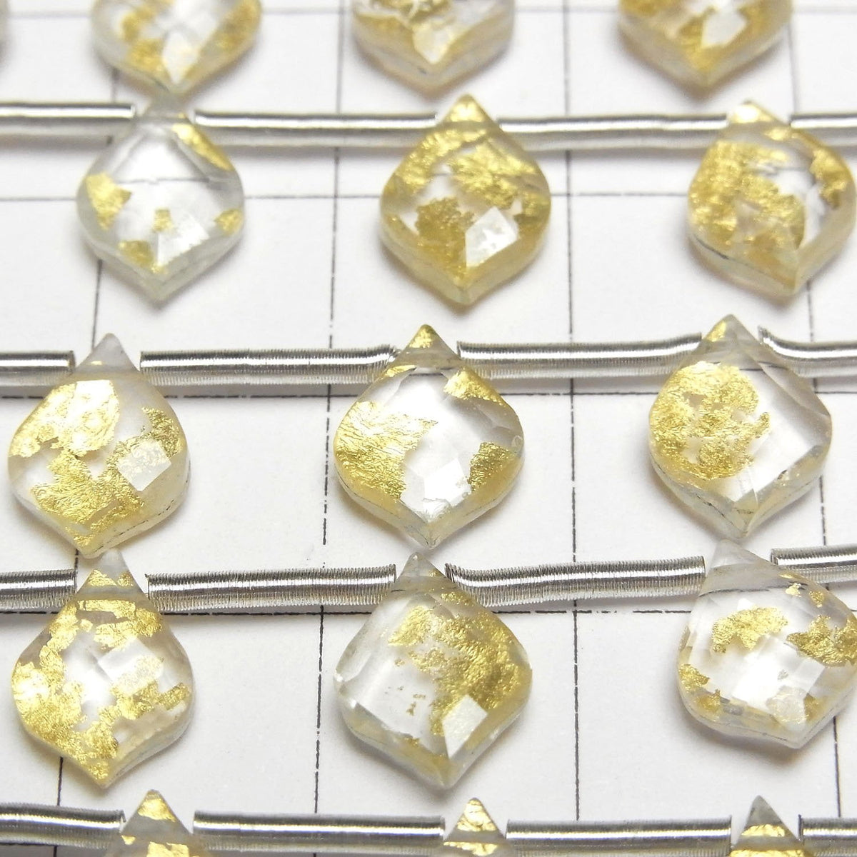Gold Leaf Crystal Quartz AAA Deformed Faceted Pear Shape 10x7mm 1strand beads (9pcs)