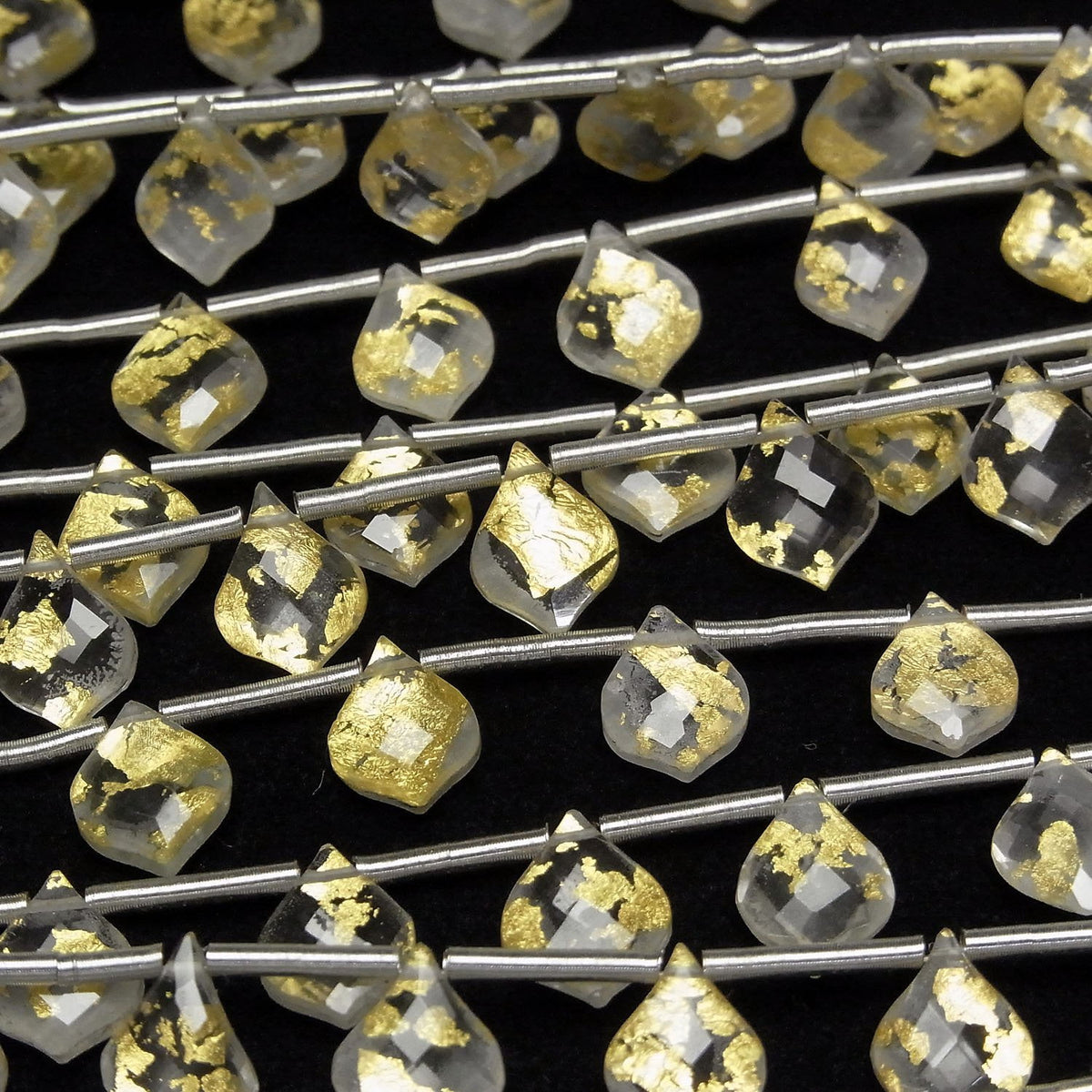 Gold Leaf Crystal Quartz AAA Deformed Faceted Pear Shape 10x7mm 1strand beads (9pcs)