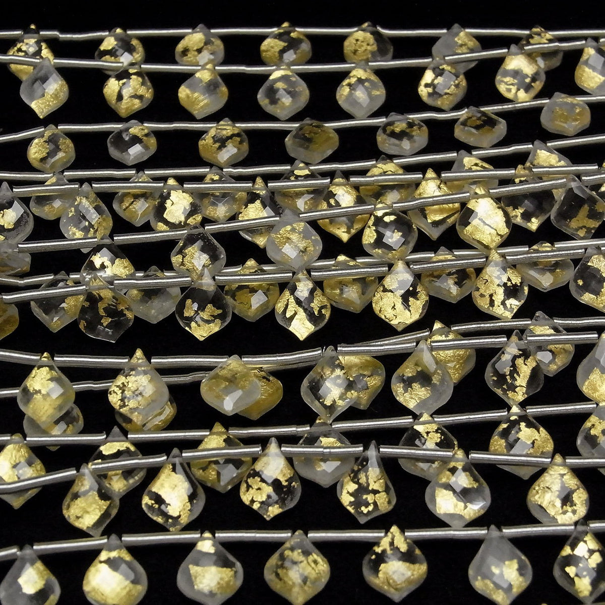 Gold Leaf Crystal Quartz AAA Deformed Faceted Pear Shape 10x7mm 1strand beads (9pcs)