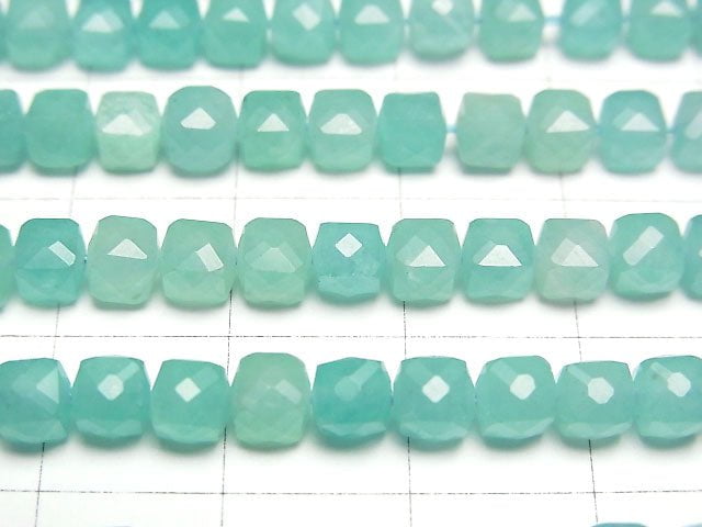 高品質!亞馬遜石矽石 AA++ 立方體形狀 4x4x4mm 半串或 1 串珠子(約 15 英吋 / 37 公分)