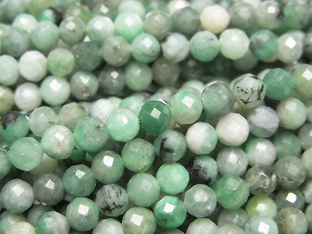 高品質!巴西祖母綠 AA+ 刻面圓珠 4mm 1串 (約15英吋 / 36公分)