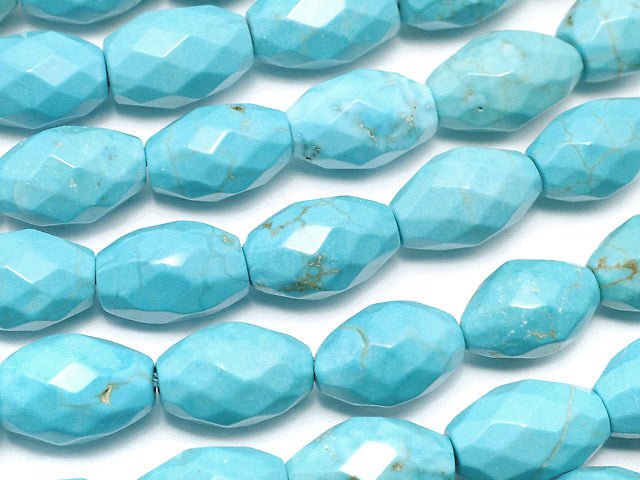 Magnesite Turquoise Faceted Rice 12x7x7mm Blue 1strand beads (aprx.15inch / 37cm)