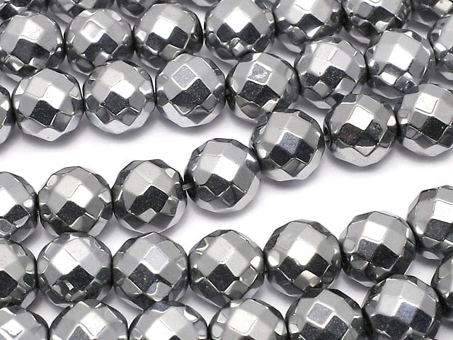 Magnetic! Hematite 64 Faceted Round 8 mm silver coating 1 strand