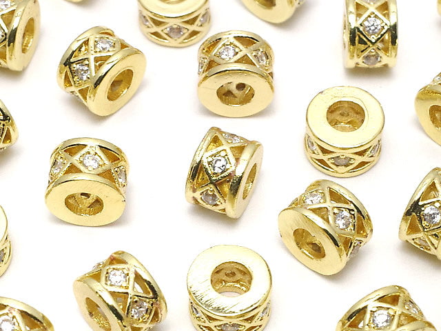 Metal parts Rondelle 6x6x4mm (with CZ) Gold color 2pcs