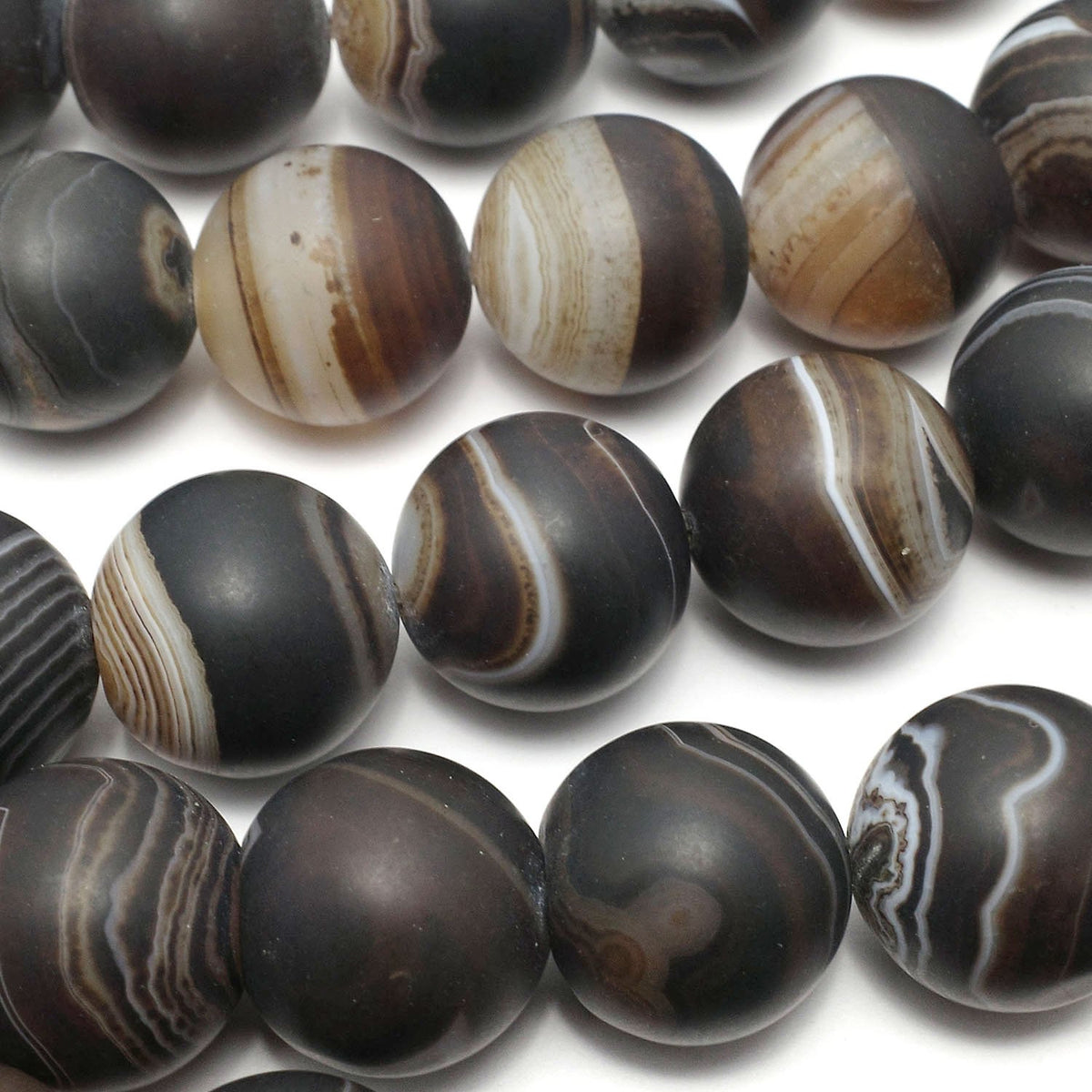 Frost Brown Stripe Agate Round 16 mm half or 1strand beads (aprx. 14 inch / 35 cm)