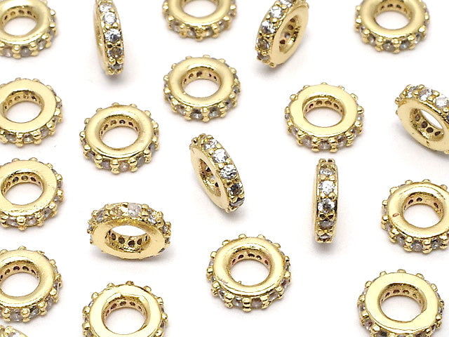 Metal parts Rondelle 6x6x1.5mm (with CZ) Gold color3pcs
