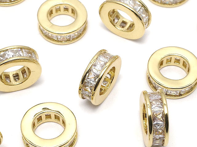 Metallteile Rondelle 10.5x10.5x3.5mm Gold (mit CZ) 2Stück