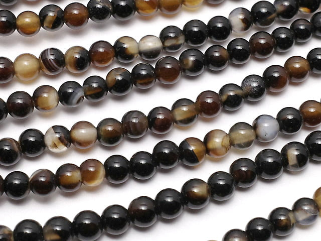 Black and Brown Agate AAA Round 3mm 1strand beads (aprx.15inch / 37cm)