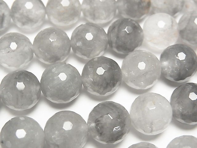 Gray Quartz AA 128 Faceted Round 10 mm half or 1 strand beads (aprx. 15 inch / 37 cm)