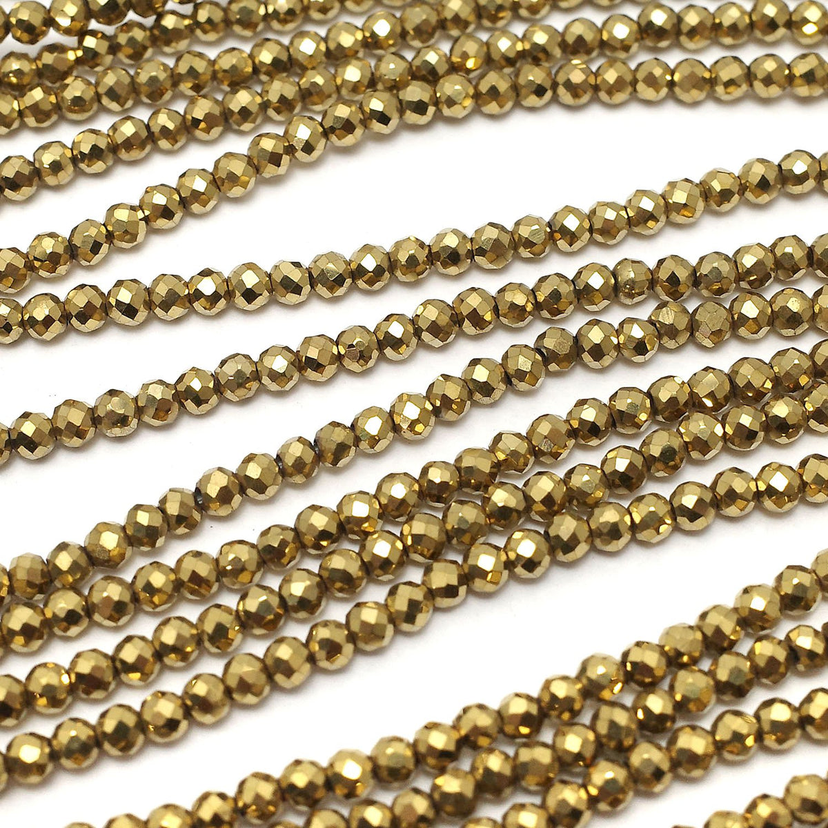 High Quality! Hematite Faceted Round 2mm gold coated 1strand beads (aprx.15inch/36cm)