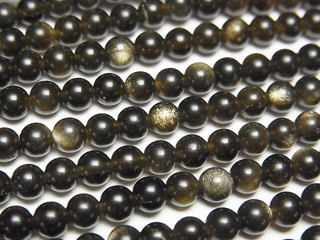 Goldene Schimmer Obsidian AAA Rund 4mm 1Strang Perlen (ca. 15 Zoll / 38 cm)