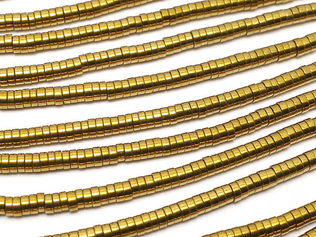 Hematite Tube (Heishi) 2x2x1mm Gold coating 1strand beads (aprx.15inch / 38cm)