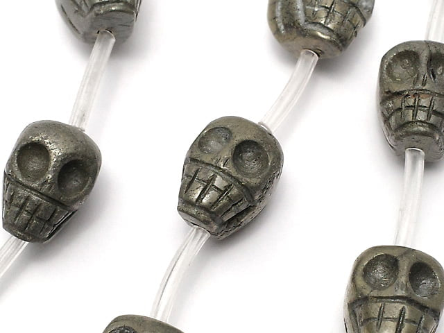 Pyrite AA ++ Skull Vertical Hole 12 mm, 14 mm, 16 mm half or 1 strand beads (aprx.20 inch / 50 cm)