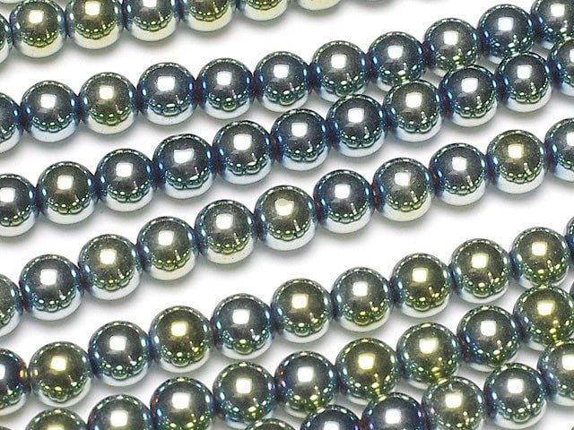 Hämatit Rund 4mm metallisch grün 1 Strang Perlen (ca. 15 Zoll / 38 cm)