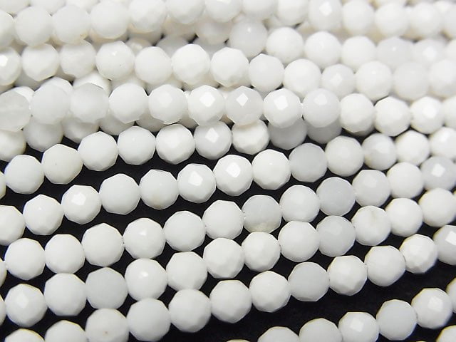 高品質!白色縞瑪瑙 AAA-刻面圓珠 3-3.5mm 1串珠子 (約15英吋/37公分)
