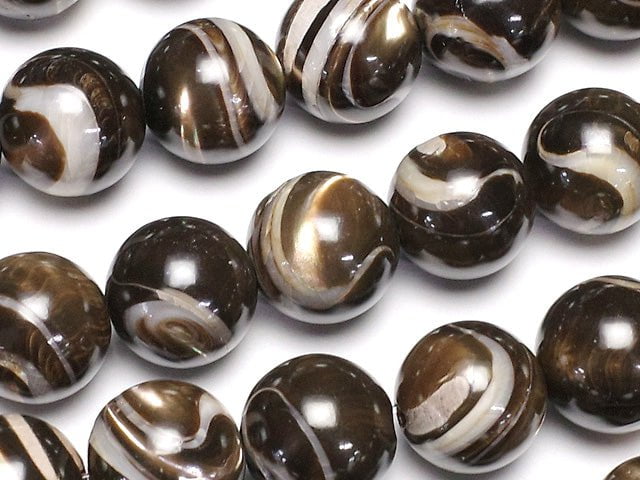 Mother of Pearl MOP Brown Round 12 mm half or 1strand beads (aprx.15 inch / 38 cm)
