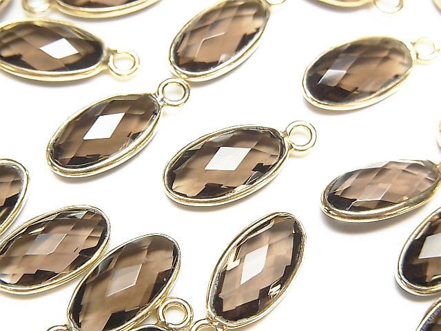 High Quality Smoky Quartz AAA Bezel Setting Faceted Oval 13x7mm 18KGP 2pcs