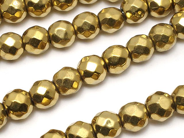 Magnetic! Hematite 64 Faceted Round 6 mm gold coating 1strand beads (aprx.15 inch / 37 cm)