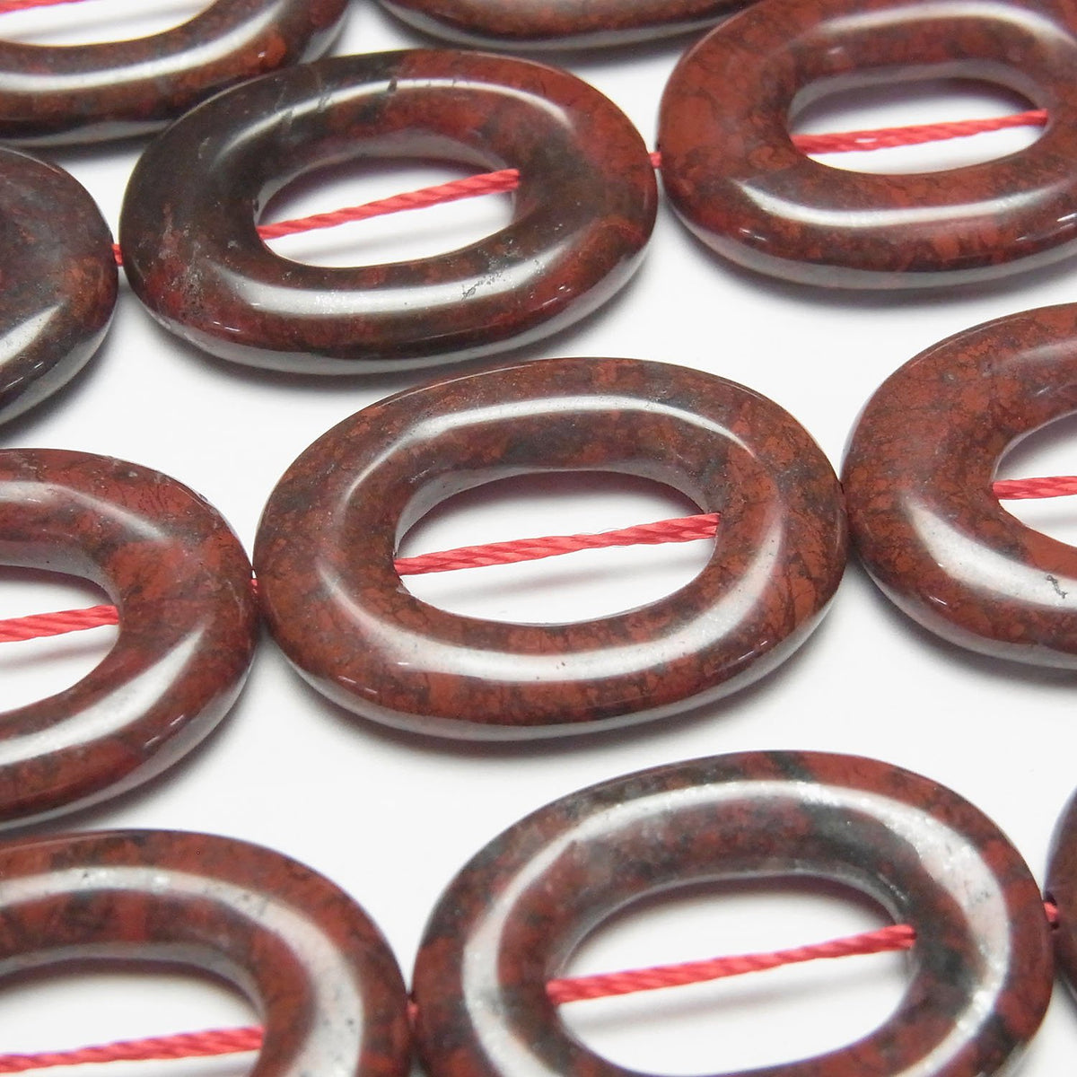 Poppy Jasper Oval (Donut) 25 x 18 x 4 mm half or 1strand beads (aprx.15 inch / 37 cm)