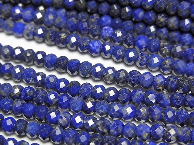 高品質!青金石 AAA 刻面紐扣形圓珠 3x3x2mm 一串珠子 (約15英寸/37公分)