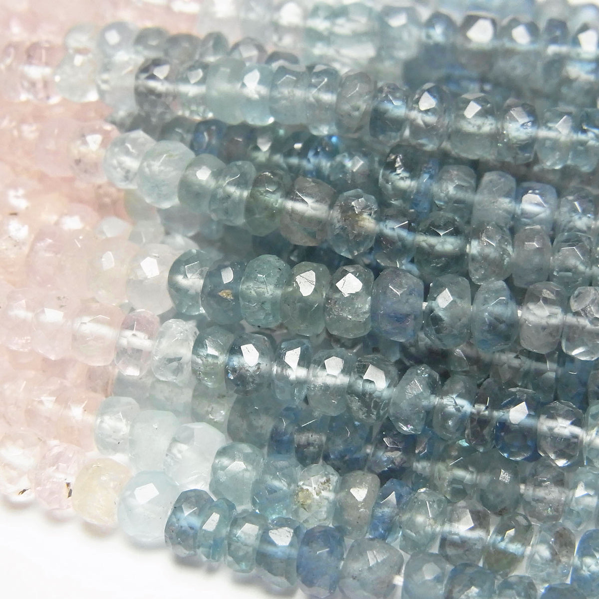 High Quality Beryl Mix (Multi color Aquamarine) AA++ Faceted Button Rondelle half or 1strand beads (aprx.16inch/40cm)