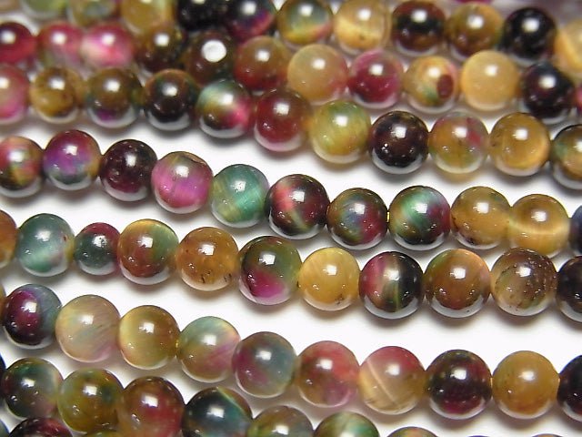 Mix Tiger's Eye AAA- Round 4mm 1strand beads (aprx.15inch / 36cm)